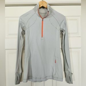 {Lululemon} Race With Grace 1/2 Zip II in Wee Stripe White Silver Spoon - Size 4